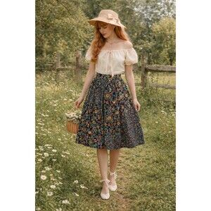 Oscar De La Renta Midi Full‎ Skirt Floral M whimsigoth 90s Country Cottage Artsy
